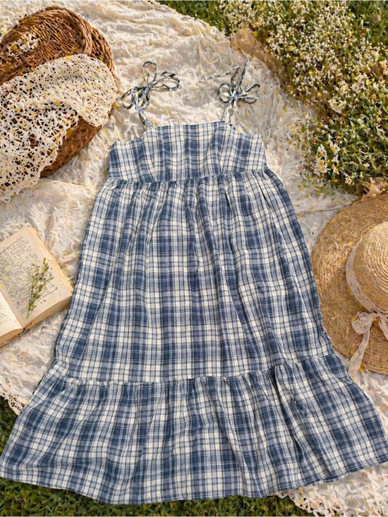 Anthropologie Dresses & Skirts - Anthropologie Plaid Cottagecore Tie Strap Midi Dress Size Small 100% Cotton